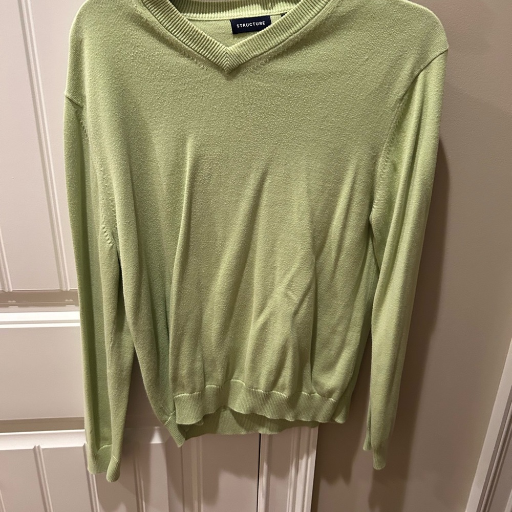 Structure Men's Light Green V-Neck Sweater
